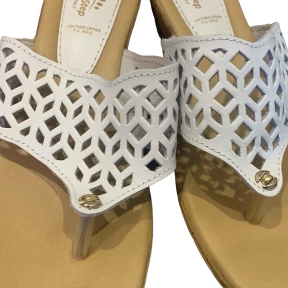 SPRING STEP Sandals White Leather Wedge Slides Size 40 Made in Italy US Sz 9.5 - Picture 2 of 9